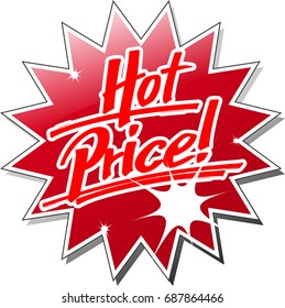 The words "Hot Price" handwritten on a star with a shiny flash