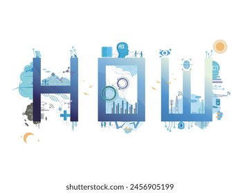 Words with How shows the question for how to use technology vector illustration graphic EPS 10