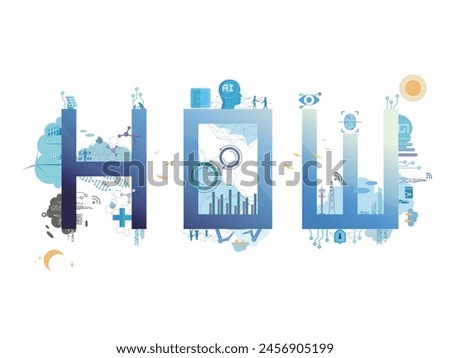 Words with How shows the question for how to use technology vector illustration graphic EPS 10