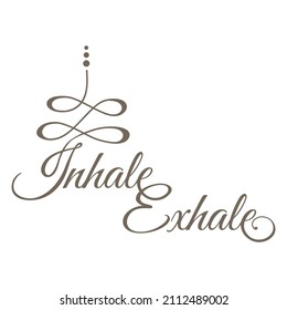 Words inhale and exhale with Buddhist symbol for life path 