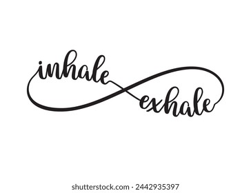 Words Inhale and Exhale forming infinity symbol. Conceptual typography in modern calligraphy style