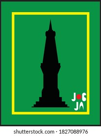 Las palabras "jogja" en un fondo amarillo y un monumento jogja, pueden utilizarse para camisetas, tarjetas, portadas o decoraciones

