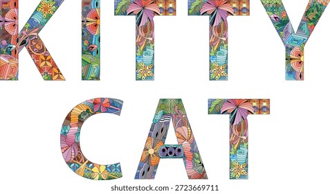 Words KITTY CAT. Vector zentangle object for decoration