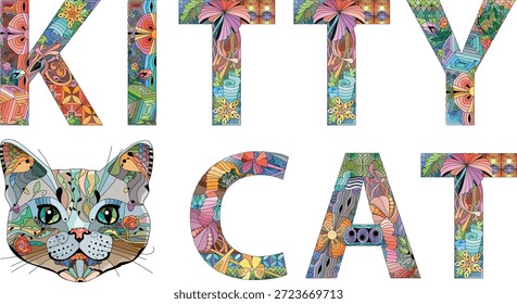 Words KITTY CAT. Vector zentangle object for decoration