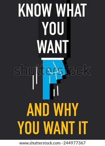 Words KNOW WHAT YOU WANT AND WHY YOU WANT IT