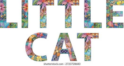 Words LITTLE CAT. Vector zentangle object for decoration