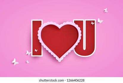 words of love and decoration for valentine's day. paper art design