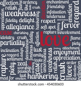 words of love. emotions. feelings. background. drawing from the words