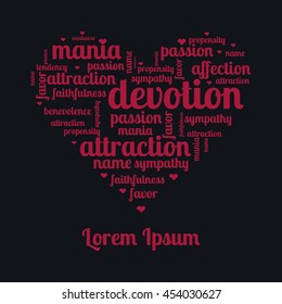 words of love. emotions. feelings. background. drawing from the words. heart