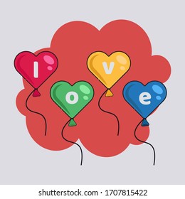 Words of love in a heart shape balloons