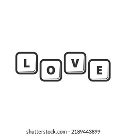 Words of love letters in a outline square. Vector illustration. Design for print on posters, banners. The text is white on a white background.