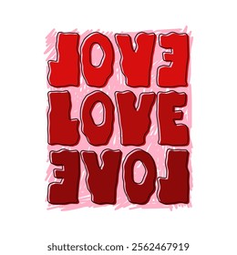 Words Love. Text, lettering. Colored silhouette. Vertical front view. Vector simple flat graphic hand drawn illustration. Isolated object on white background. Isolate.