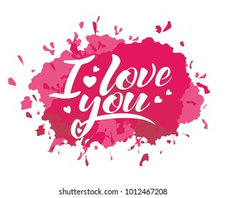 Words I love you, vector lettering, handwritten text on pink background - concept valentines day and wedding card