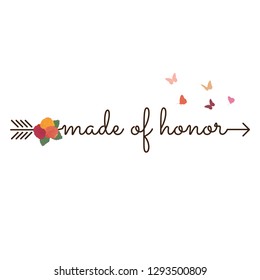 words made of honor as a part of arrow with butterflies and colorful roses