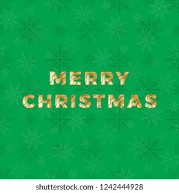 words 'merry christmas' filled with paper cut layers on green background with snowflakes pattern. holiday vector illustration easy to edit and customize. eps 10