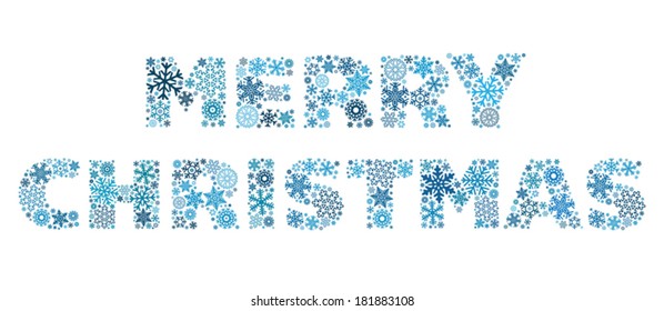 The words "Merry Christmas" written in snowflakes made letters