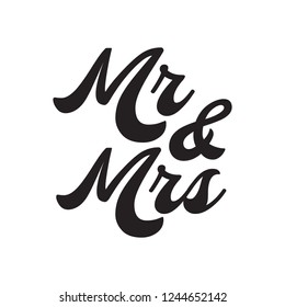 Words Mr. and Mrs. vector hand-written for wedding traditional text. Isolated on white background