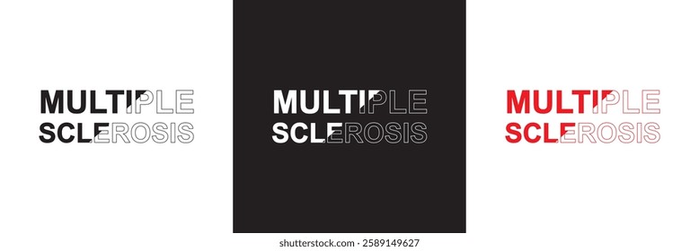 The words Multiple Sclerosis  calligraphy lettering poster. Carnival celebration design for banner, poster, card, print, flyer, menu. Space for text. isolated on white and black background. EPS 10