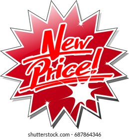 The words "New Price" handwritten on a star with a shiny flash