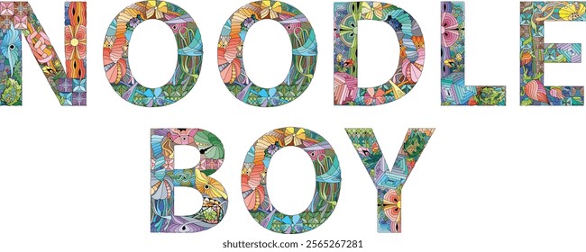 Words NOODLE BOY. Vector decorative zentangle object for any purpose