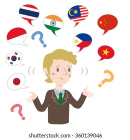 Words are not through, helpless pose of businessman