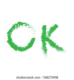 words ok  on the isolated white back ground brush writed