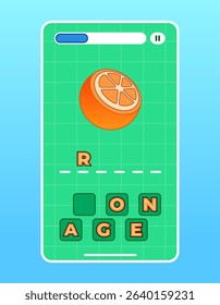 words orange scramble spelling mobile apps smartphone application user interface for children colorful design UI 