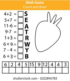 Words puzzle children educational game with mathematics equations. Counting and letters game. Learning numbers and vocabulary worksheet