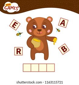 Words puzzle children educational game. Place the letters in right order. Learning vocabulary. 