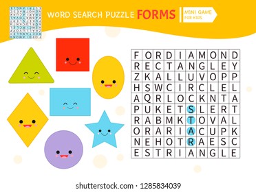 Words puzzle children educational game. Learning vocabulary. Forms.