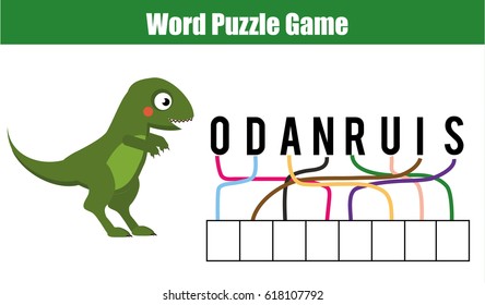 Words puzzle children educational game. Place the letters in right order. Learning vocabulary and animals. Printable worksheet for pre school years kids