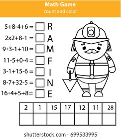 Words puzzle children educational game with mathematics equations. Counting and letters game. Learning numbers and vocabulary worksheet