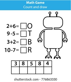 Words puzzle children educational game with mathematics equations. Counting and letters game. Learning numbers and vocabulary worksheet