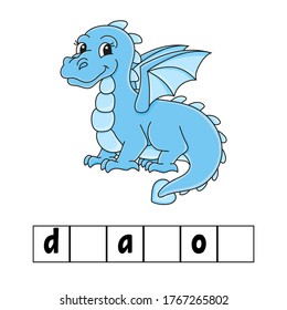 Words puzzle. Education worksheet. Learning game for kids. Color activity page. Puzzle for children. English for preschool. Vector illustration. Cartoon style.