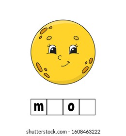Words puzzle, moon. Education developing worksheet. Learning game for kids. Color activity page. Puzzle for children. Riddle for preschool. Simple flat isolated vector illustration.