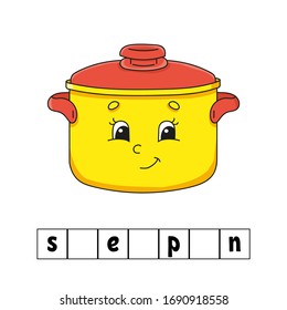 Words puzzle. Stewpan. Education developing worksheet. Learning game for kids. Color activity page. Puzzle for children. English for preschool. Vector illustration. Cartoon style.
