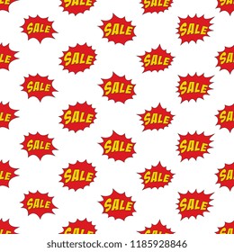 words sale on colorful speech bubbles in retro pop art style with halftone dotted shadow seamless pattern on white background