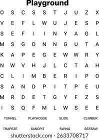 Wörter suchen Puzzle Spiel Aktivität Arbeitsblatt druckbare Version Explorer. Vektorgrafik.