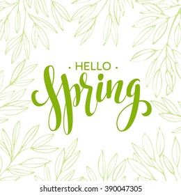 Words Spring with wreath, branches,leaves . Vector illustration EPS10