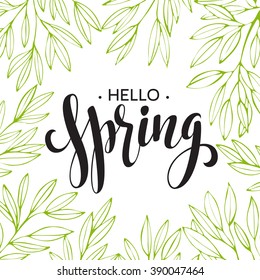 Words Spring With Wreath, Branches,leaves . Vector Illustration EPS10