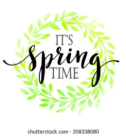 Words Spring with wreath. Vector illustration 