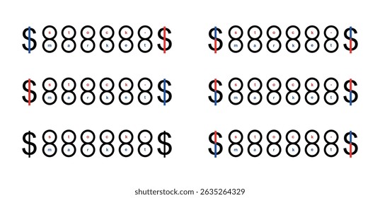 Words stock market and symbol and geometric shape in color different variations.