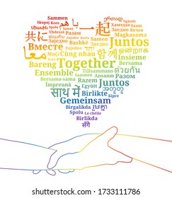 Words "Together" in different languages of the World with helping hands