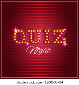 Words Trivia Night Made Of Light Box Letters. Trivia Game Or Quiz Show Background With Light Bulbs, Vector Illustration For Announcement Poster