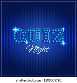 Words Trivia Night Made Of Light Box Letters. Trivia Game Or Quiz Show Background With Light Bulbs, Vector Illustration For Announcement Poster