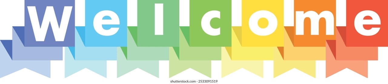 words welcome white color in ribbon rainbow color, welcome words vector illustration, isolated on white background.