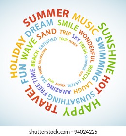 Words which relate with summer and holidays twisted in circle