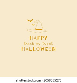 Words with a witch's hat. Happy Halloween. Trick or treat halloween lettering background. Halloween typography print for flyer, poster, greeting card, banner. Hand drawn decorative design element.