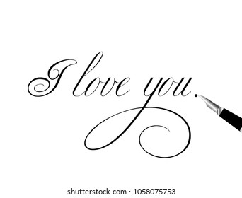 Words written by hand with a ballpoint pen "I love you". Love, romance.