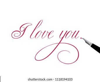 Words written by hand with a ballpoint pen "I love you". Love, romance. 